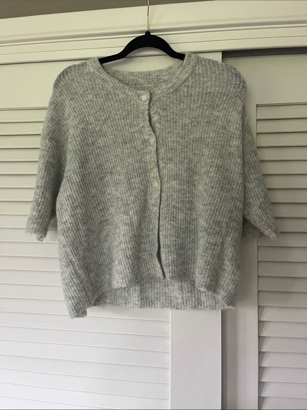 Light Gray Short-Sleeve Button Cardigan Sweater
